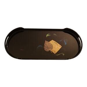 Yamamoto Kansai Black Tray With Gold Leafs And Stems 17 Inches By7 Inches GUC